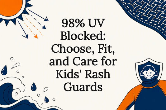 Illustrated kids rash guard sun protection title card