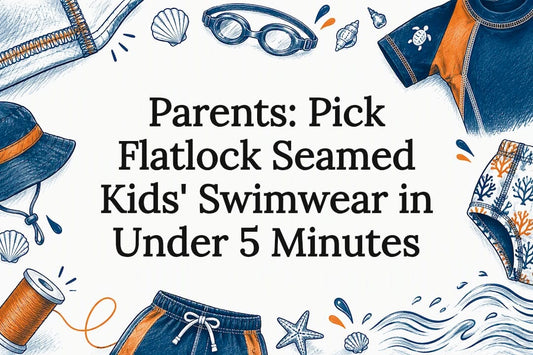 Decorative kids swimwear seam guide title card
