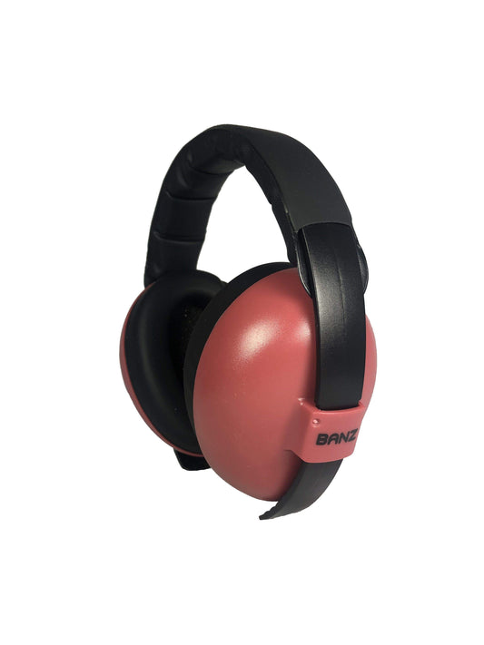 Baby BANZ sensory earmuffs in Maroon with NRR 26 dB passive hearing protection